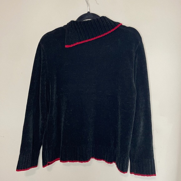 ❄️3/$20 VTG '90s DESIGNERS ORIGINALS Black Chenille Sweater Red Trim, Large - Picture 5 of 7